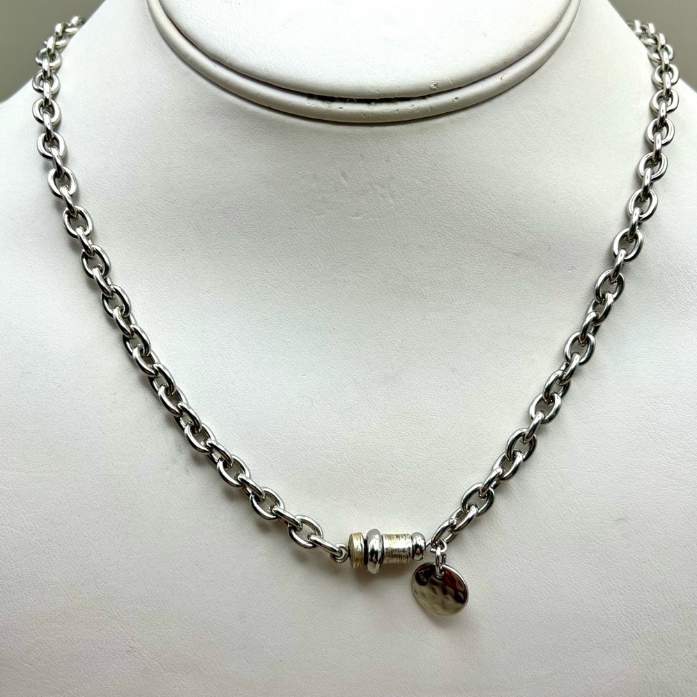 Chico's Silver Chunky Chain Necklace with Charm - Minimalist Glamour